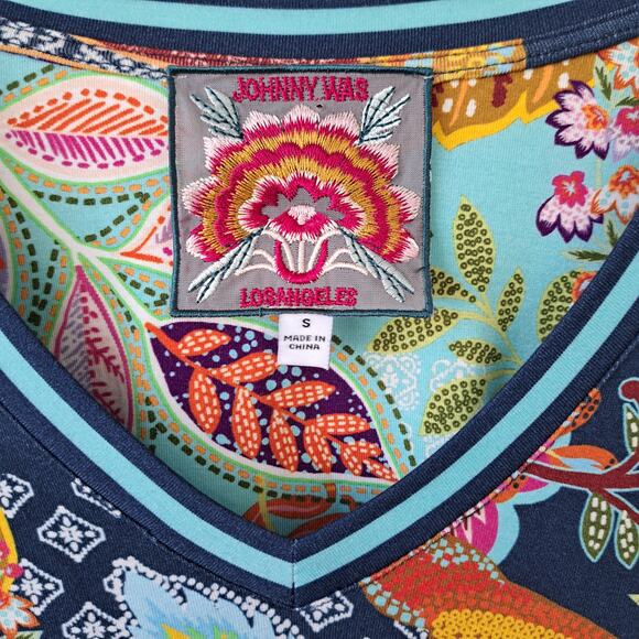 JOHNNY WAS Janice Favorite V Neck Tee Small Kimono Long Sleeve Top Boho Floral - Picture 5 of 12